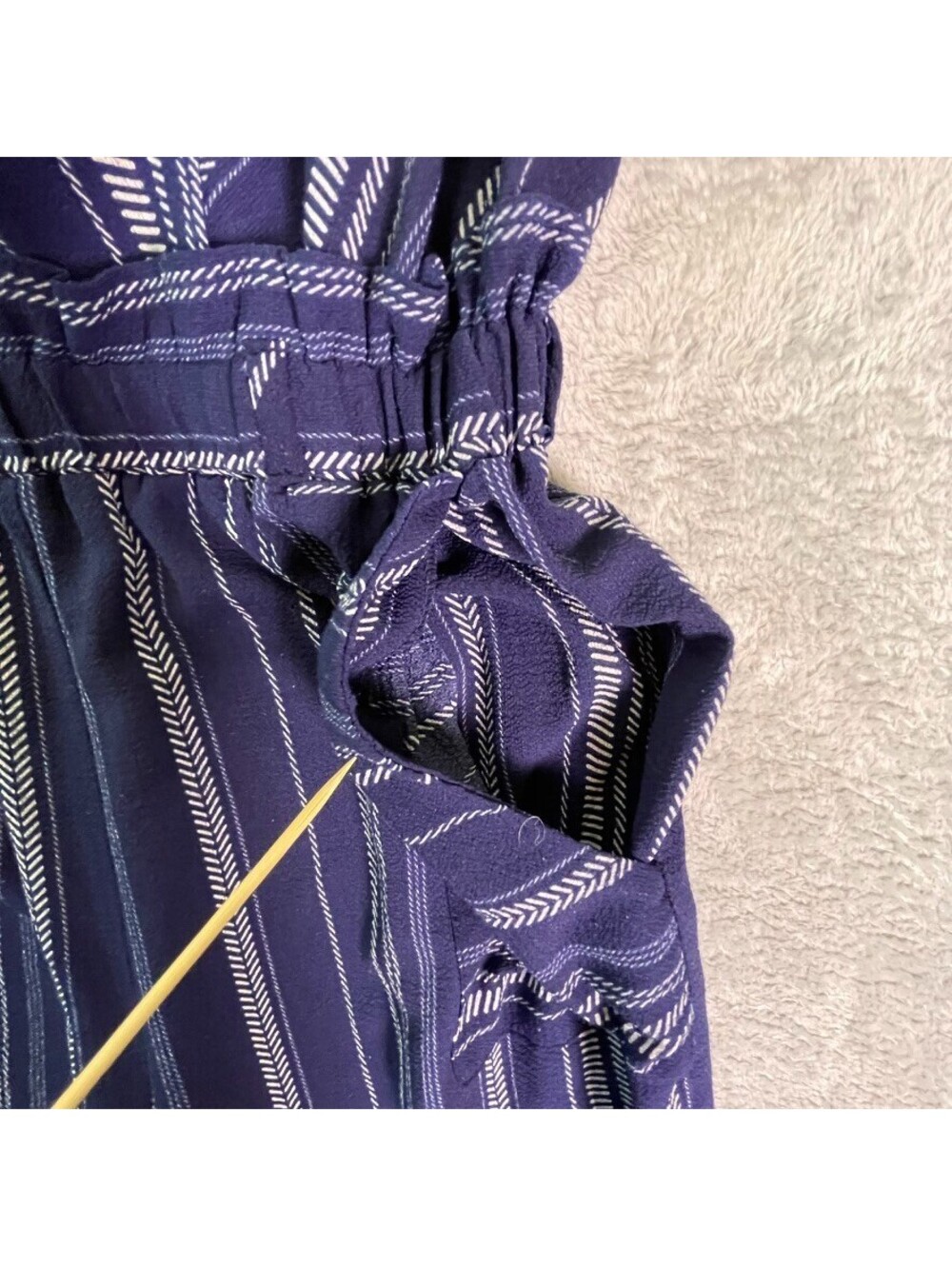 Monteau Los Angeles Jumpsuit Womens M Blue Striped Wide Leg Surplice Pockets - Picture 7 of 11